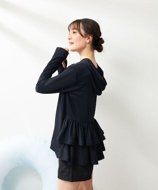 OP／FILA 【Ocean Pacific】バックフリルラッシュガード パーカー ブラック