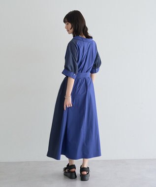 YECCA VECCA ベルト付きスキッパーシャツワンピース Blue