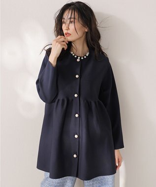 自由区 S 【洗える】パールディティールプルオーバー ニット ネイビー