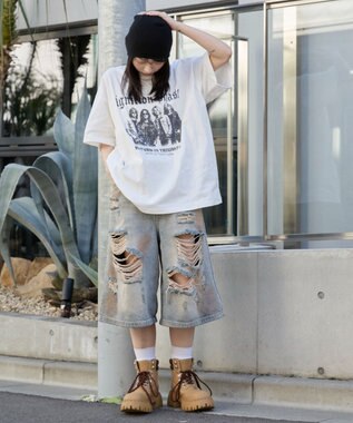 WEGO ダメージデニムハーフパンツ デニム淡加工色