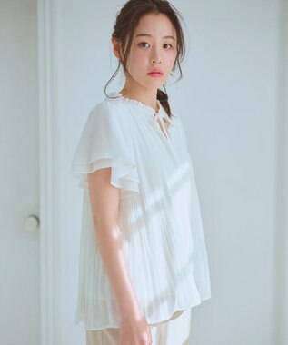 Feroux 【2WAY】シフォンジョーゼットプリーツ ブラウス アイボリー系