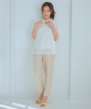 Feroux 【2WAY】シフォンジョーゼットプリーツ ブラウス アイボリー系