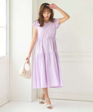 Feroux 【洗える】ドロストデザイン ワンピース ライラック系