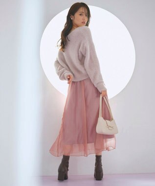 Feroux 【洗える】ニット×フレアスカート セットアップ ピンク系