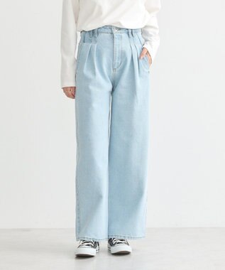 earth music&ecology ダブルタックワイドデニムパンツ Light Indigo