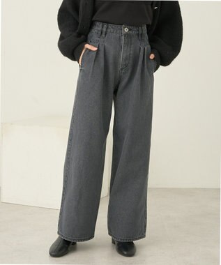 earth music&ecology ダブルタックワイドデニムパンツ Black