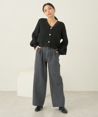 earth music&ecology ダブルタックワイドデニムパンツ Black