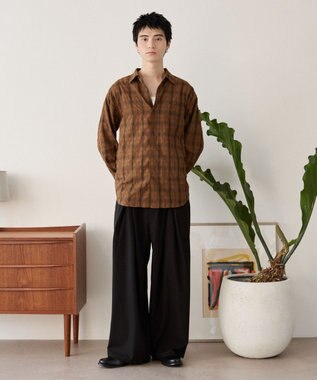 WEGO クリンクルチェックシャツ（LS） ブラウンチェック1