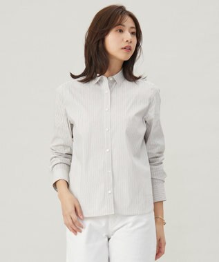 J.PRESS LADIES L 【洗える】BEZコットンナイロン ストライプ シャツカラー ブラウス ピンク×ホワイトストライプ系1