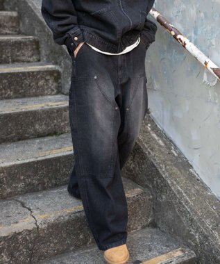 WEGO ワーカーズダブルニーデニムパンツ