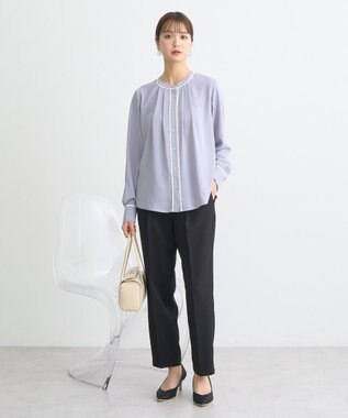 earth music&ecology バイカラータックブラウス Gray