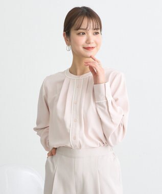 earth music&ecology バイカラータックブラウス Pink Beige