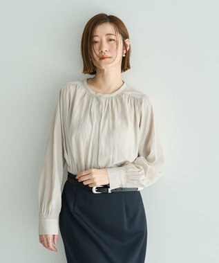 YECCA VECCA ギャザーブラウス Gray Beige