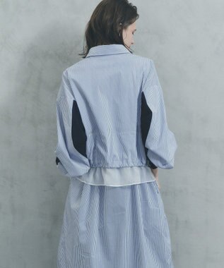 YECCA VECCA シアーMIXドロストデザインシャツワンピース Stripe