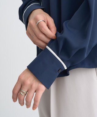 earth music&ecology バイカラータックブラウス Navy