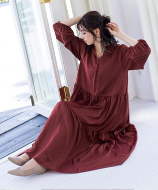 Tiaclasse 【洗える】大人可愛いティアードワンピース レンガ