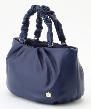 LA BAGAGERIE シープレザー ギャザーハンドル2wayラウンドトートバッグ ネイビー