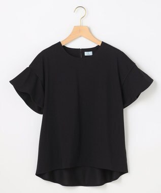 組曲 【WEB限定】プレーティング天竺フリルスリーブ Tシャツ ブラック系