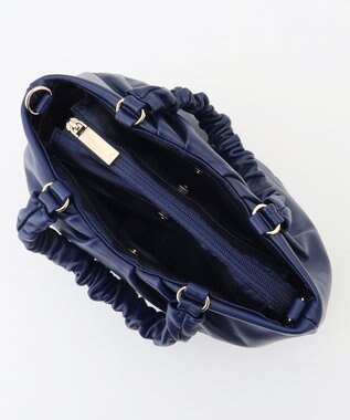 LA BAGAGERIE シープレザー ギャザーハンドル2wayラウンドトートバッグ ネイビー