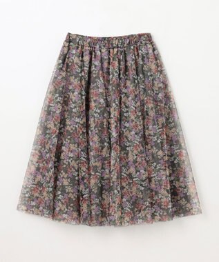 ANY KIDS 花柄 チュール フレア スカート ライトグレー系