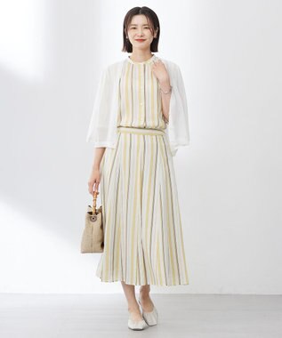 J.PRESS LADIES L 【洗える】ランダムストライプ スカート ベージュストライプ系