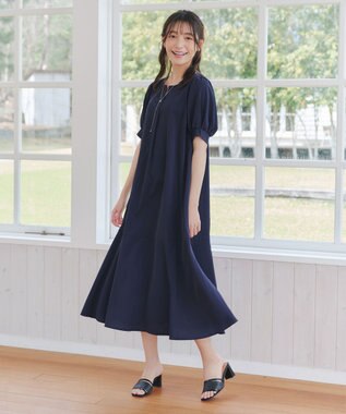 Tiaclasse 【洗える・XSサイズ】裾切替マーメイドフレアワンピース ネイビー