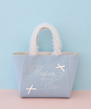 Maison de FLEUR チュールハンドルラインストーンデニムトート Light Blue