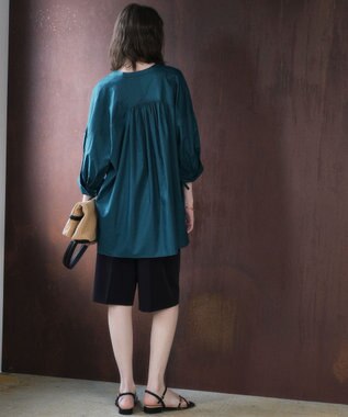 YECCA VECCA 【ORGABITS】5分袖スキッパーシャツ Blue Green