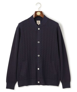 J.PRESS MEN 羽織るだけで整う大人の品格【ストレッチ / イージーケア】【FLEX YARN】ケーブルニット ブルゾンライク カーディガン ネイビー系