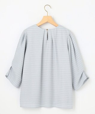 組曲 L 【WEB限定】ボーダージャガード タック袖ブラウス ダスティブルー系