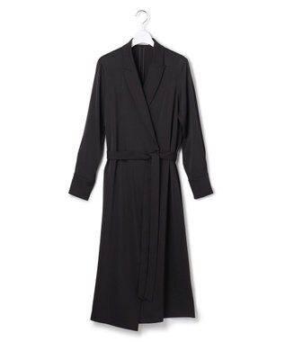 ICB L 【洗える】ストレッチダブルサテン テーラーカラー ラップワンピース ブラック系