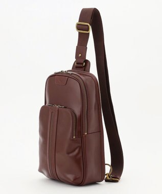 JOSEPH ABBOUD 【軽量/コンパクト/牛革】オイルドレザーボディー バッグ ダークブラウン系