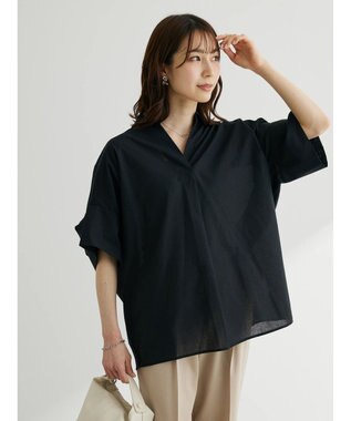 Green Parks 綿麻混スキッパーシャツ Black