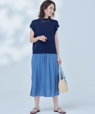 組曲 L 【WEB限定】シアープリーツライクシフォン パンツ ダスティブルー系