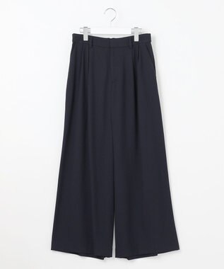 自由区 【洗える】ビエラストレッチワイド パンツ ネイビー系