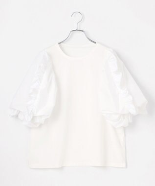 #Newans 【撥水・吸水速乾】コンビネーションフリルスリーブカットソー ホワイト系