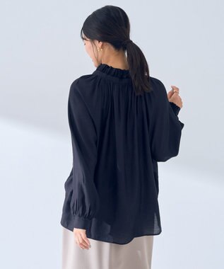 YECCA VECCA スタンドカラーシアーリボンブラウス Black