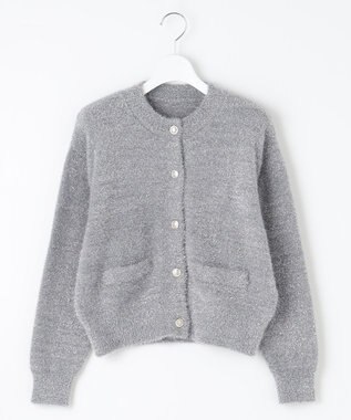 Feroux 【洗える】ラメシャギー カーディガン ライトグレー系