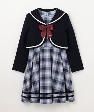 ANY KIDS ジャケット付き チェック ワンピース ネイビー