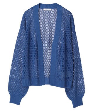 Green Parks 洗えるすかし編みニットカーディガン Blue