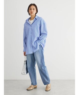 Green Parks イージーケア　ドビーストライプシャツ Blue