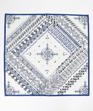 23区 manipuri ヴィンテージモチーフ スカーフ ブルー×ブラック