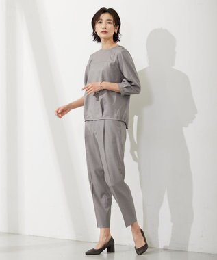 J.PRESS LADIES 【セットアップ対応・洗える・UVケア・速乾】 OXIJEWELストレッチ テーパード パンツ ライトグレー系