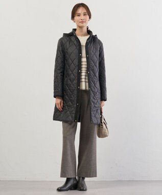 J.PRESS LADIES L 【WEB限定カラーあり・2way】コンパクトタフタキルティング  フーデッド コート ブラック系