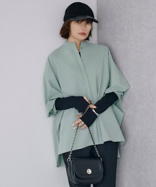 ICB 【洗える】ヴィンテージスパンブロード  バンドカラー長袖ブラウス オパールグレー系