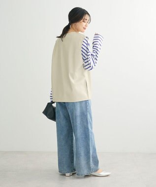 Green Parks フェイクレザーＶネックベスト Ecru