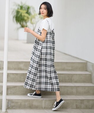 ANY チェックシャーリングワンピース モノトーンチェック