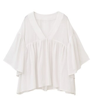 earth music&ecology Ｖネックギャザーブラウス Off White