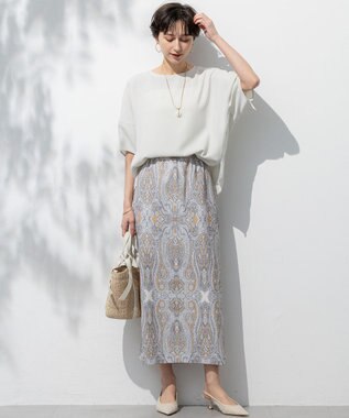 23区 【洗える】Rattiドローイングペイズリープリント スカート ベージュプリント