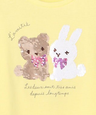 ANY KIDS 【綿100%】ドロップショルダーミラクルスパンコールTシャツ イエロー×アニマル
